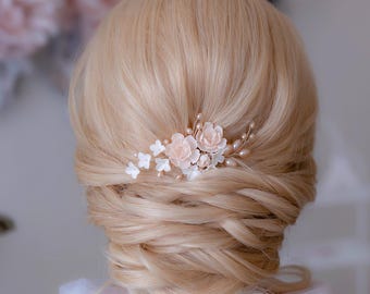 Bridal hair accessory, handmade flower hair comb, wedding accessories, wedding hair jewelry, bridal hair jewelry with pearls, flower comb with pearls
