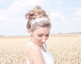 Braut Haarschmuck aus Spitze Hochzeit Kopfschmuck Braut Haar-Accessoires Braut Spitzen Haarreif für kurze Haare Haarband Minimalistisch