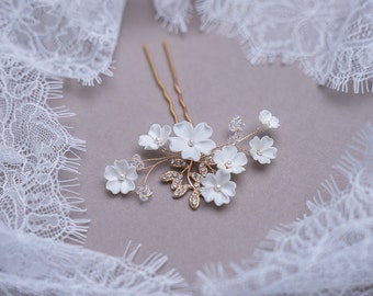 Braut Haarschmuck Blumen Haarnadel Hochzeit Kopfschmuck Braut Haargesteck Bridal Headpiece ivory/gold Made in Germany