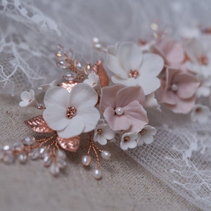 Braut Haarschmuck Hortensien Blumenranke Hochzeit Kopfschmuck Brautschleier Haargesteck Blumen & Perlen Haarranke Headpiece ivory/blush/rosé