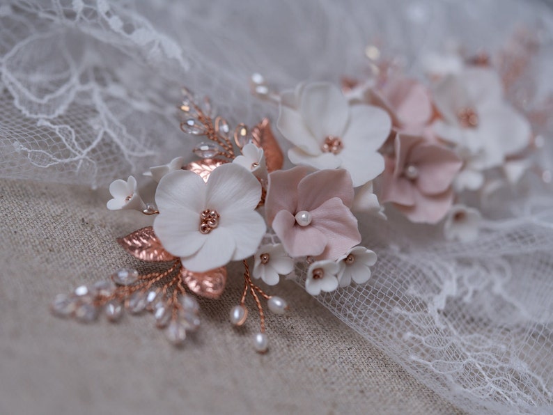 Braut Haarschmuck Hortensien Blumenranke Hochzeit Kopfschmuck Brautschleier Haargesteck Blumen & Perlen Haarranke Headpiece ivory/blush/rosé