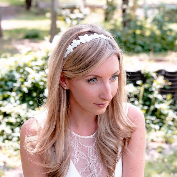 Bridal Hair Accessories 3d Embroidery Lace Flowers Headband Etsy