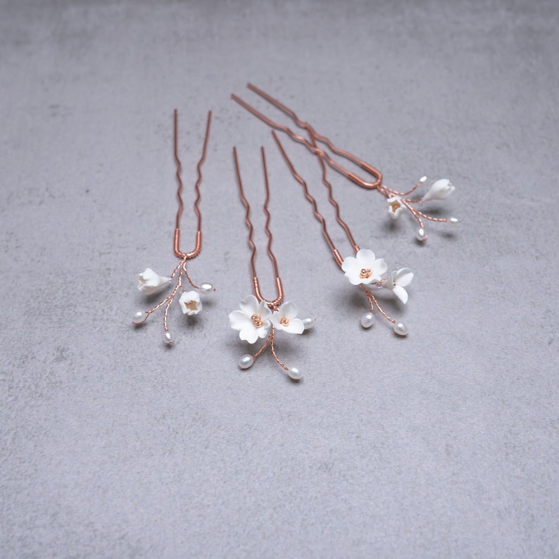 Bridal hair accessories//Flower hairpins SET, wedding bridal headpiece, hair arrangement, minimalist, Made in Germany image 3