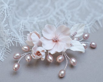 Accessori per capelli da sposa pettine per capelli fiore copricapo da sposa disposizione dei capelli pettine per capelli capelli vite filo per capelli copricapo da sposa perle d'acqua dolce blush