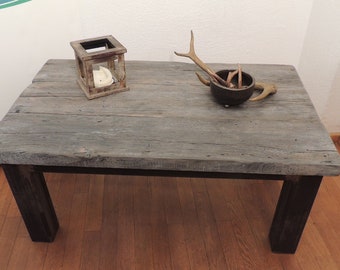 Coffee table, rustic oak planks, crude steel