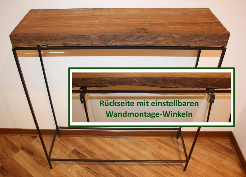 Konsolentisch, urige Eichenbohle, Rohstahl Bild 4