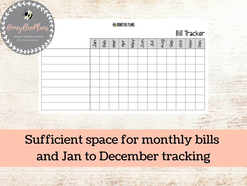 Bill tracker Personal Planner inserts