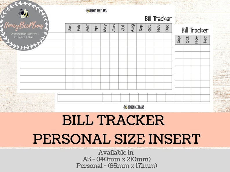 Bill tracker Personal Planner inserts