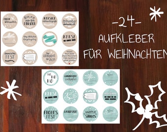 24 Weihnachtsaufkleber Etiketten rund - Deutsch