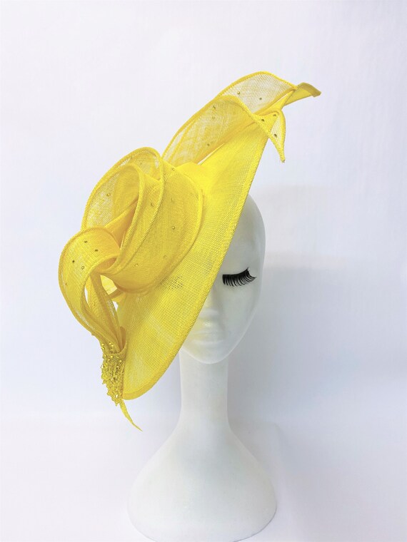 NEW! Sunshine Yellow Fascinator Hat Sunshine Yellow, Yellow, Mustard, Buttercup Yellow,sunshine  main image 3