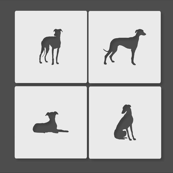 Greyhound Whippet Pochoir 4Pack