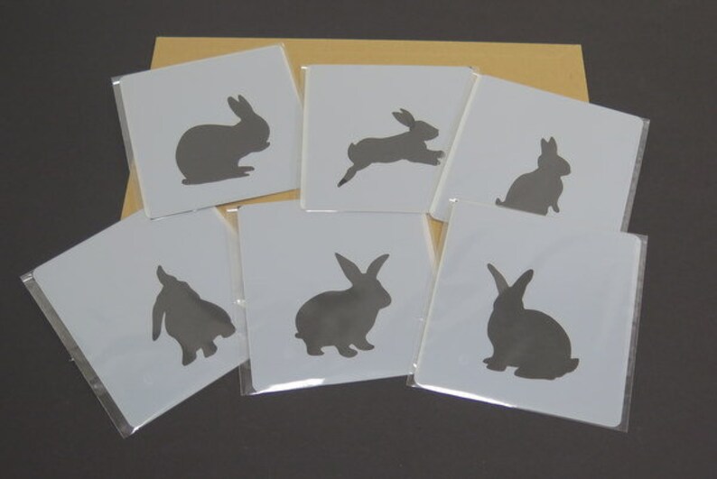 Rabbit silhouette stencils 6Pack