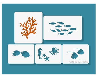 Stencil 5Pack Underwater Fish Sea Life 02 Reusable