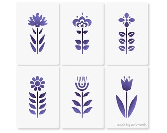 Stencil 6Pack Flower no.06 Folk Art Floral Reusable