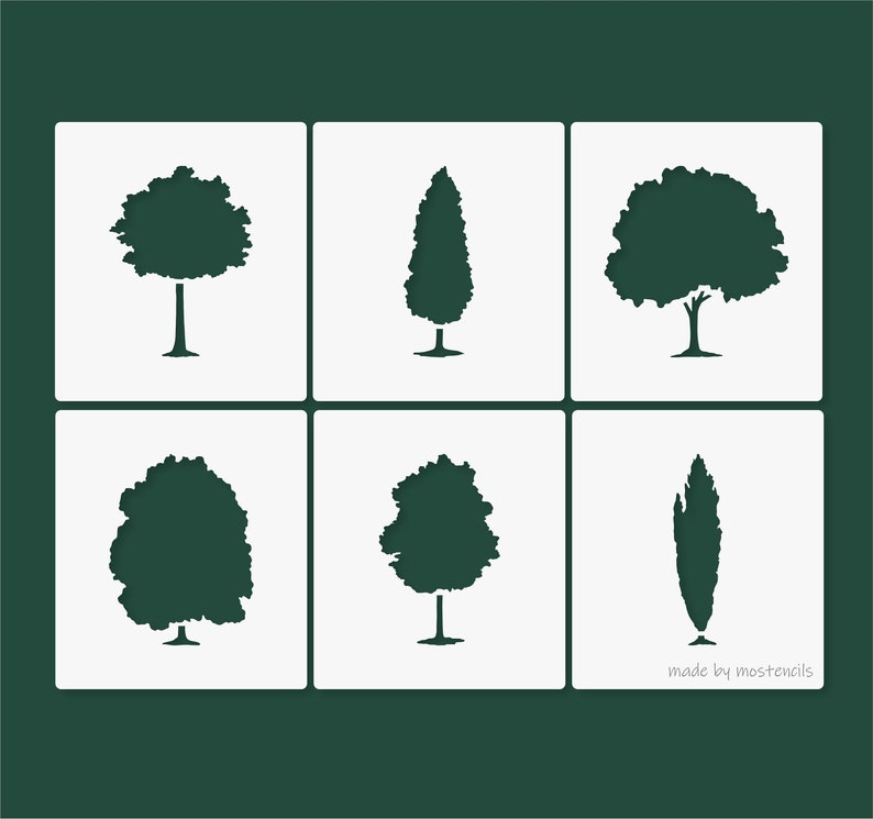 TREE Silhouette Stencil 6Pack Reusable image 1