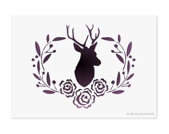 Deer Head Floral Stencil A4 Reusable