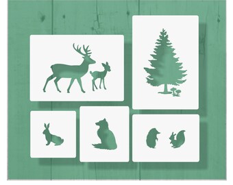 Forest Animals Fir Tree Stencil 5Pack