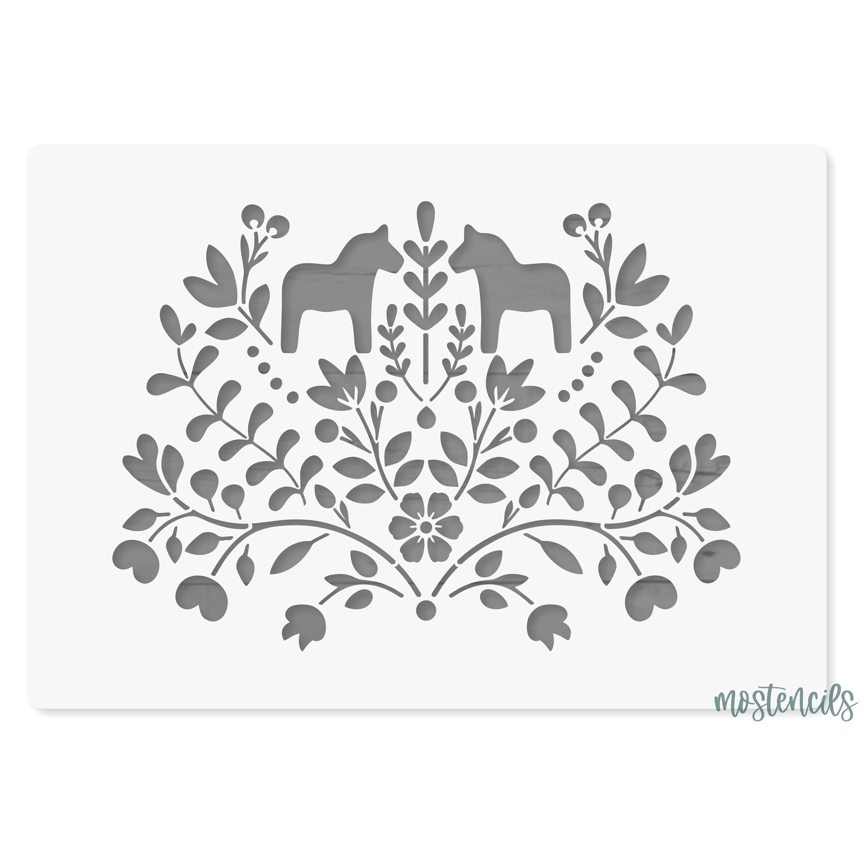 Folk Art Ornament Dala Horse Stencil Reusable motif size 6.49"x9.05" 16,5X23cm Commercial Use