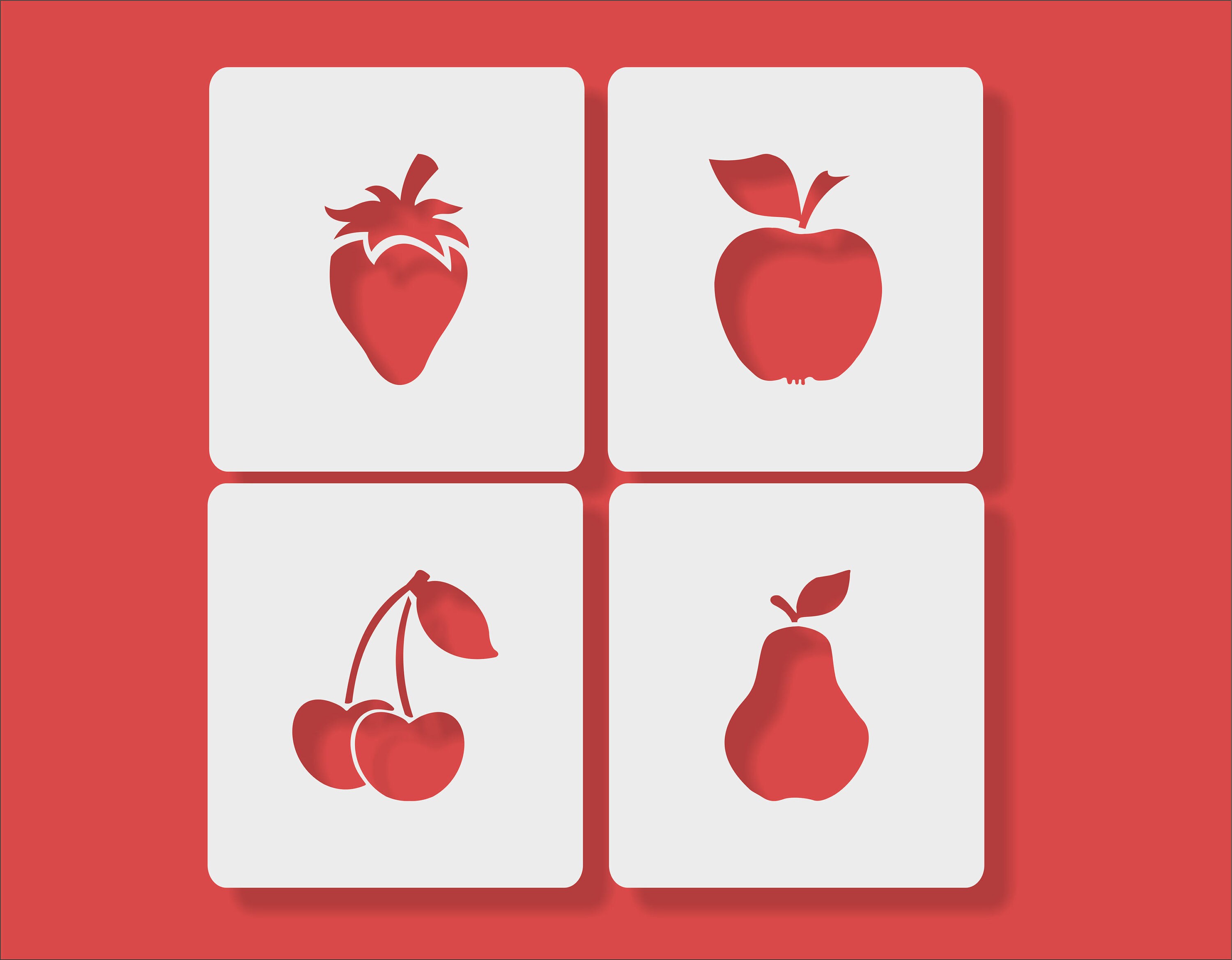 apple pear cherry strawberry stencil 4pack etsy