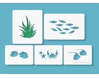 Stencil 5Pack Underwater Fish Sea Life 04 Reusable