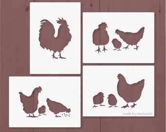 Chicken Rooster Stencils 4Pack Reusable