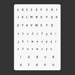 Alphabet Höhe 1cm 350Mikron Schablone A4 wiederverwendbar Arcena