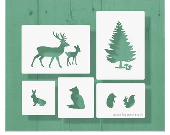 Pochoir d'arbre de Noël d'animaux de la forêt, paquet de 5 réutilisables