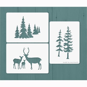 A5 Stencil Reusable 3Pack Deer Family Pine Fir Tree