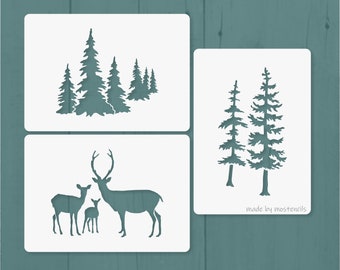 A5 Stencil Reusable 3Pack Deer Family Pine Fir Tree