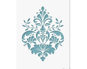 Ornament Damask Stencil Reusable motif size 8.46&quot;x6.49&quot;  21,5X16,5 cm