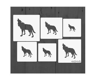 Ensemble de six pochoirs Silhouette de loup