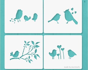 Bird Cute Four Stencils A6 Reusable