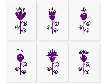 Stencil 6Pack Flower 08 Folk Art Floral