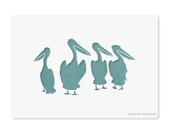 Pelican Bird Group Stencil A4 Reusable