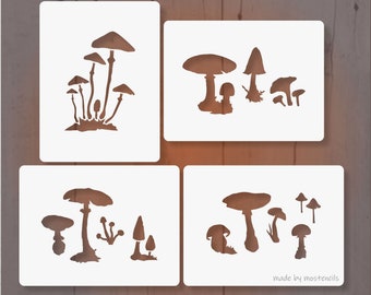 Mushrooms 03 Four Stencils A6, Reusable