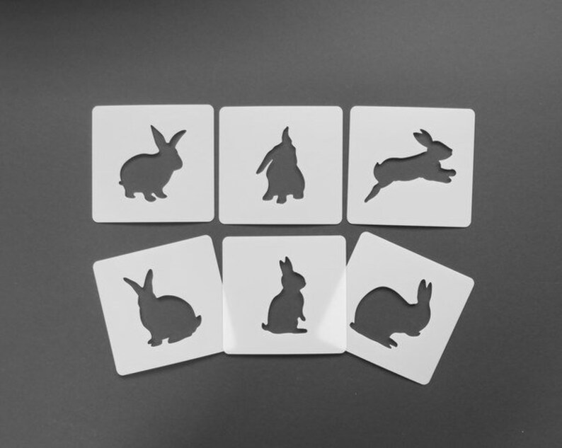 Rabbit silhouette stencils 6Pack