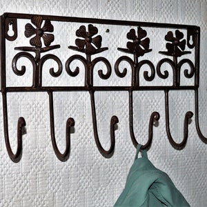 Sturdy metal hook rack made of wrought iron image 1