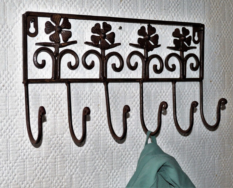 Sturdy metal hook rack made of wrought iron image 1