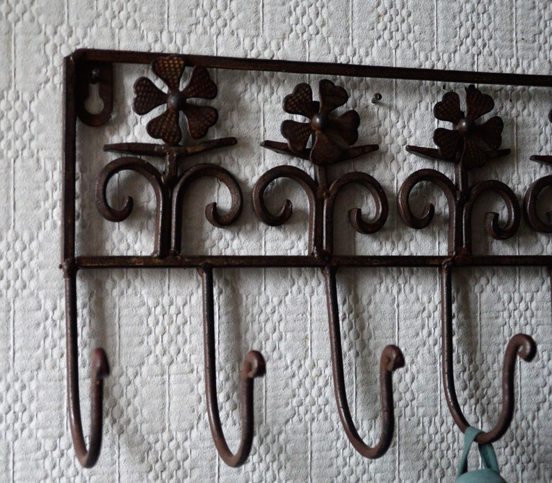 Sturdy metal hook rack made of wrought iron image 3