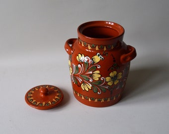 old jug hand-painted in ethnic style, vintage ethnic ceramics,