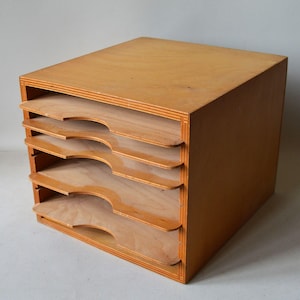Ancienne boîte en bois avec compartiment DIN A4, boîte de bureau, bureau vintage