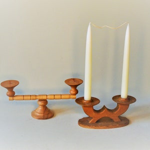 bougeoir ancien en bois, chandelier vintage, bougeoir,