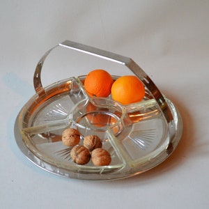 vintage crystal serving plate with 4 bowls