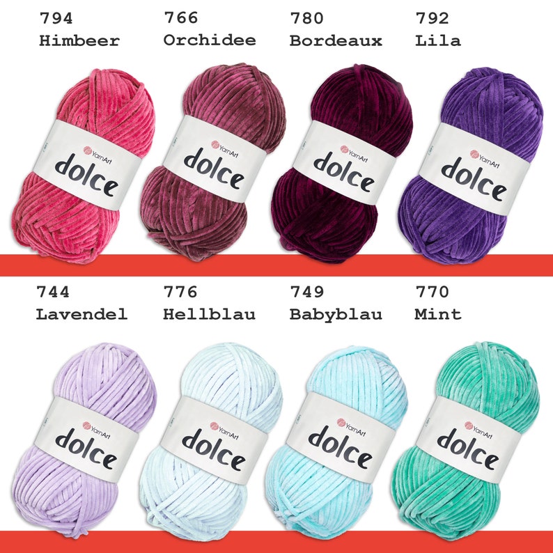 YarnArt 100 g Dolce Chenille laine fil à tricoter Crochet Amigurumi moelleux velouté 64 couleurs image 5