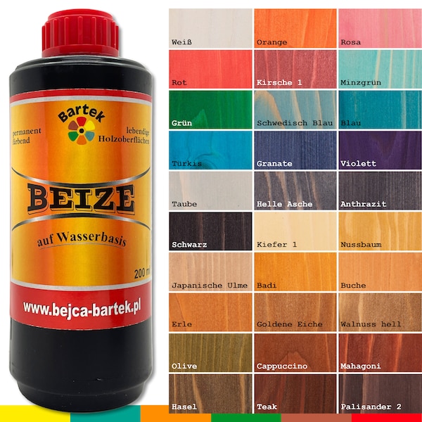 200 ml Bartek Beize Wasserbeize Holzbeize Möbel Tischlerbeize 30 Farben zur Auswahl