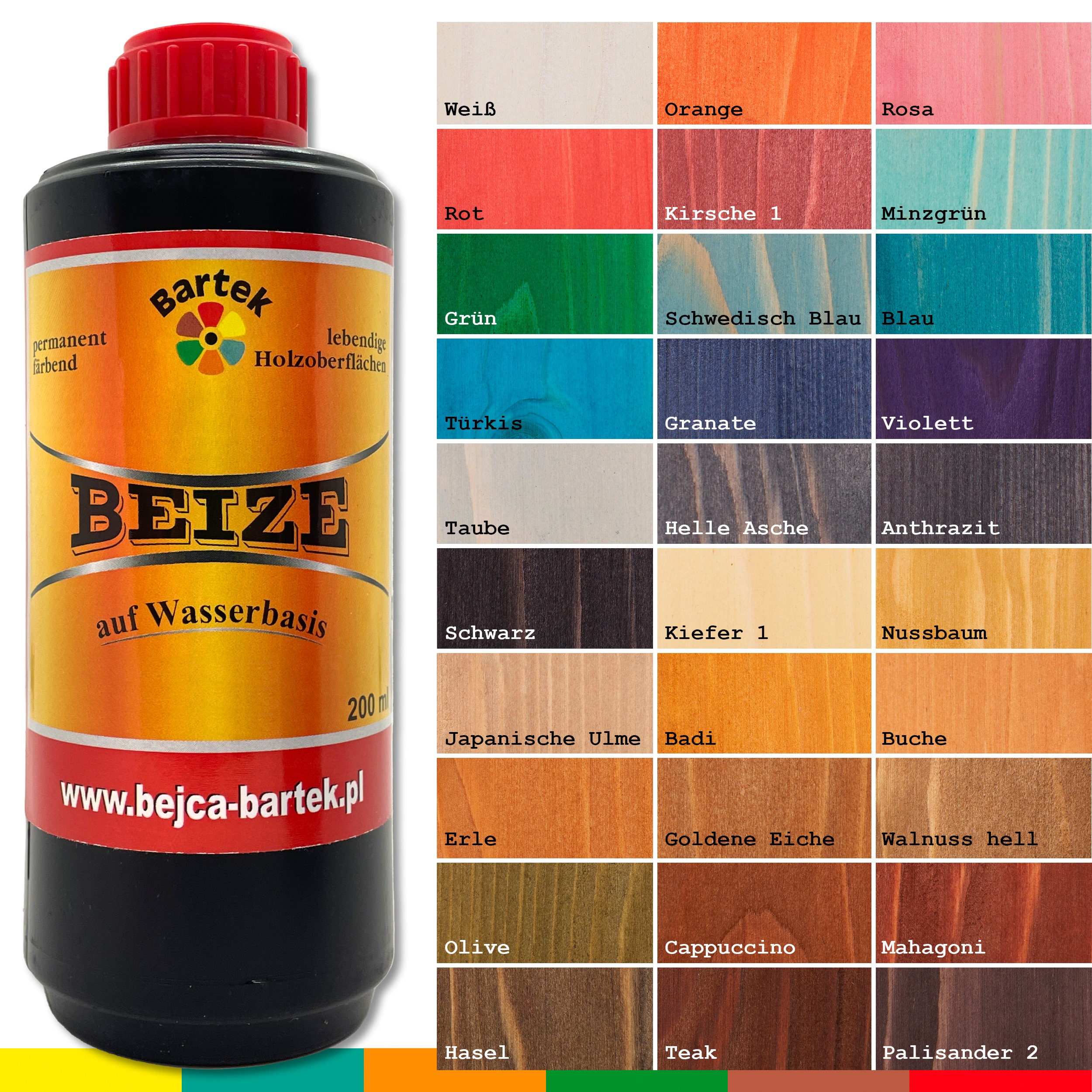 200 ml Bartek stain water-based stain wood stain furniture joinery stain 30 colors to choose from