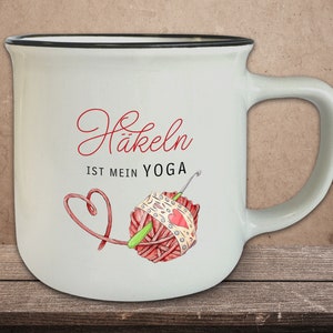 Vintage Mug T103 with saying &quot;Crochet is my yoga&quot; motif mug wool gift retro knitting 330 ml