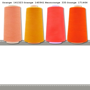 May include: Four spools of thread in different shades of orange. The spools are labeled "Orange 141323", "Orange 140941", "Neonorange 335", and "Orange 171464".