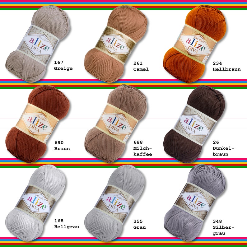 Alize 100 g Diva Wool Yarn Silk Effect Soft Crochet Knitting 65 Colors image 8