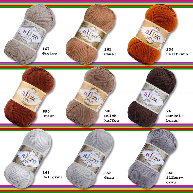 Alize 100 G Diva Wolle Garn Silk-Effekt Weich Häkeln Stricken 64 Farben